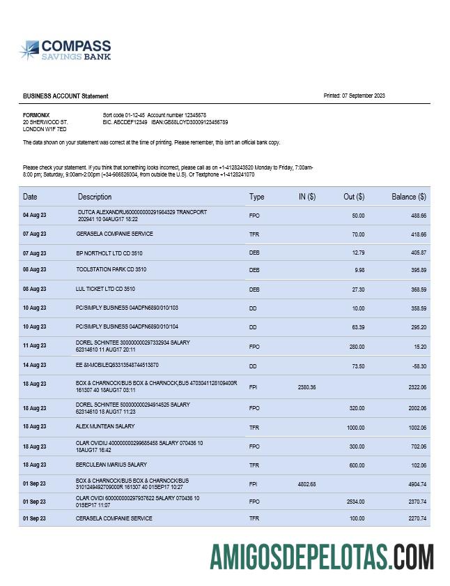 Em branco Compass Bank Enterprise modelo de extrato de conta Word e PDF